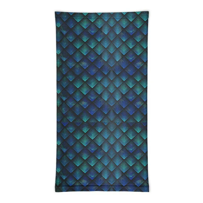 Dragon Geometric diamond Scales blue Unisex Men women Neck Gaiter face cover scarf, Headband warmer & Rave Mask Bandana  - US Fast Shipping