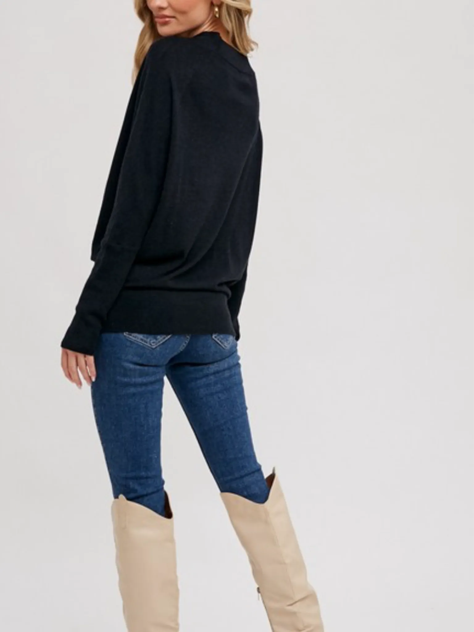 Ellen Slouch Neck Pullover - Black