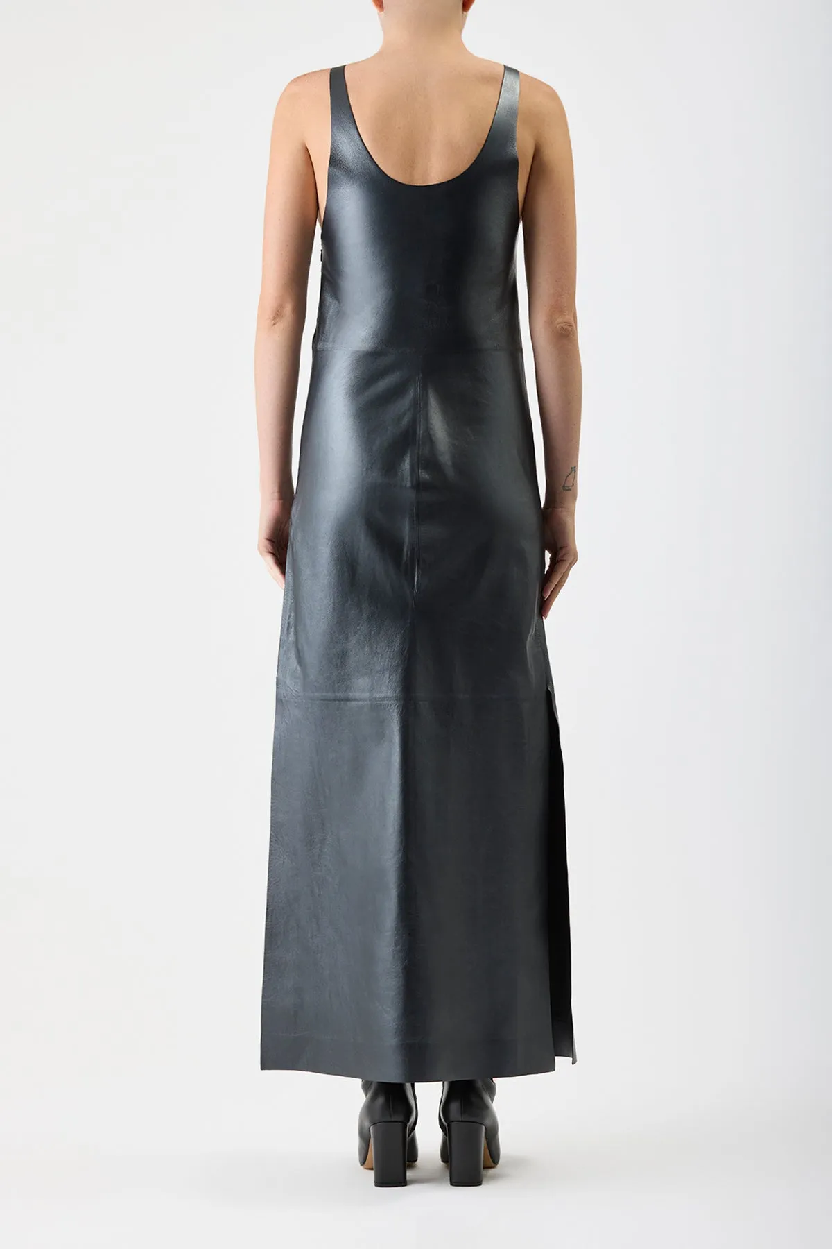 Ellson Dress in Black Metallic Nappa Leather