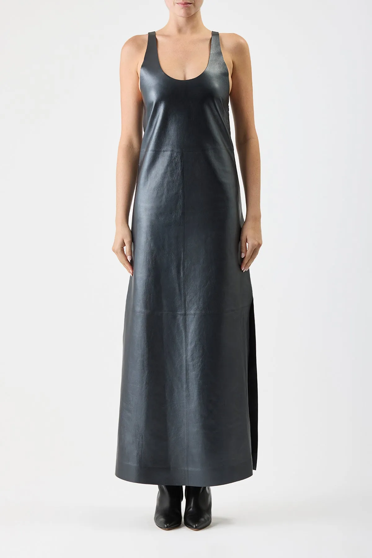 Ellson Dress in Black Metallic Nappa Leather