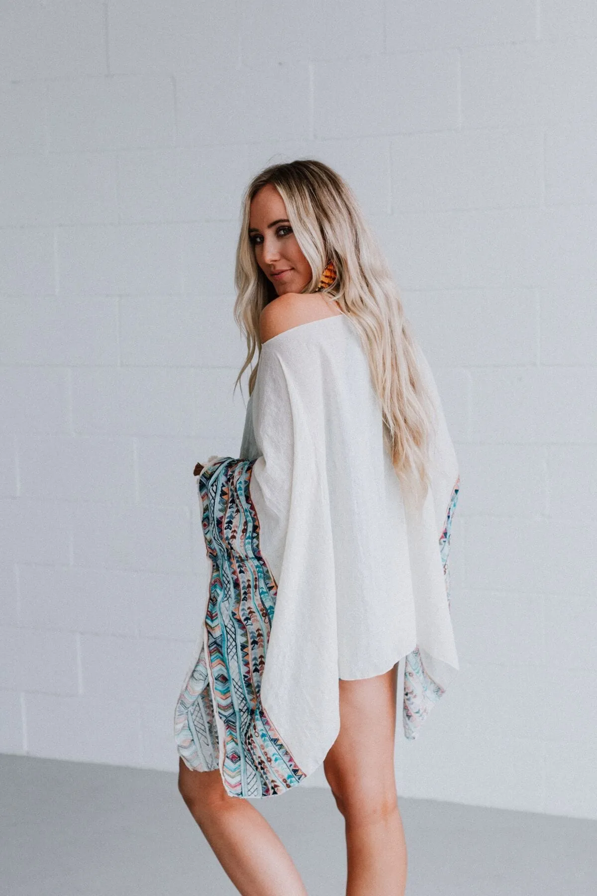 Fallon Embroidered Sleeve Poncho - Ivory