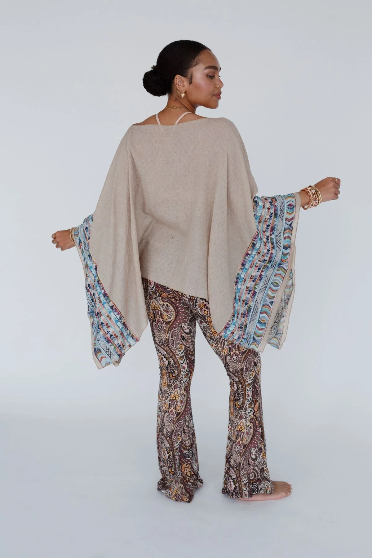 Fallon Embroidered Sleeve Poncho - Mocha