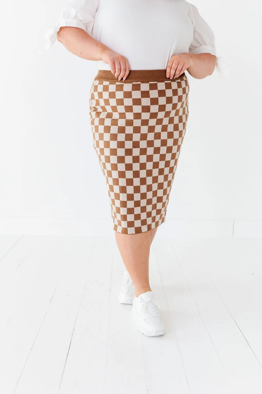 Finish Line Checkered Skirt in Brown