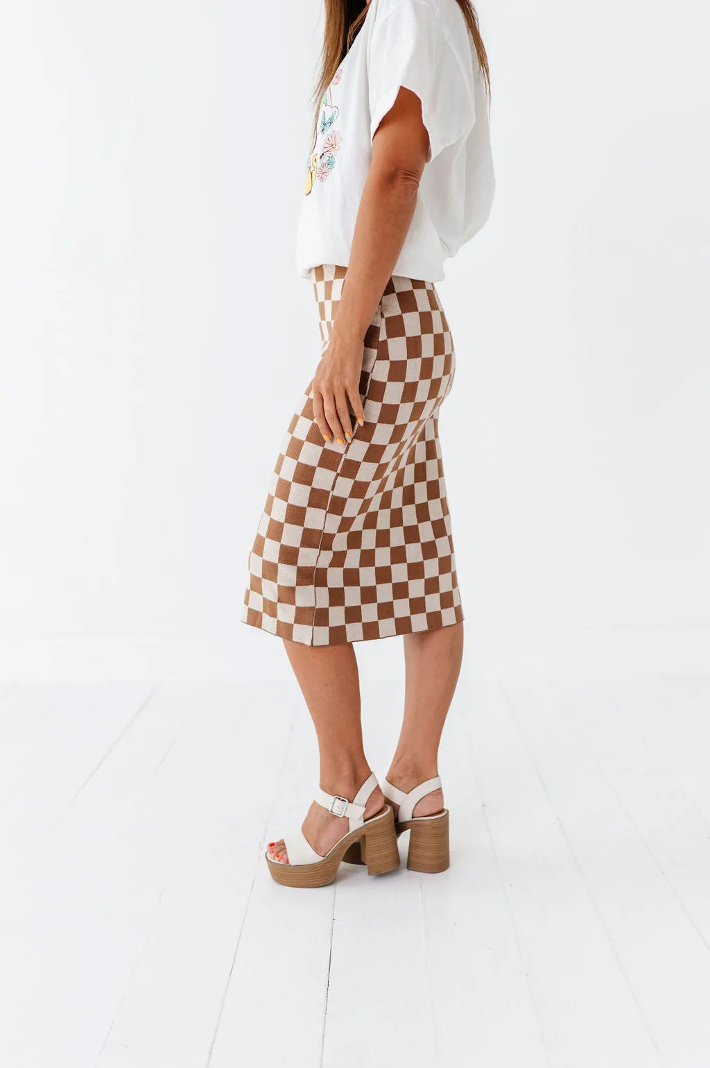 Finish Line Checkered Skirt in Brown