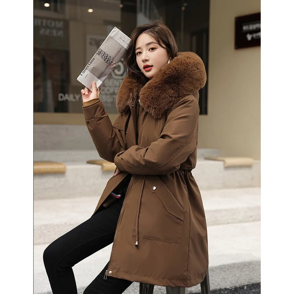 Fleece-Lined Faux Fur Collar Detachable Hooded Parka