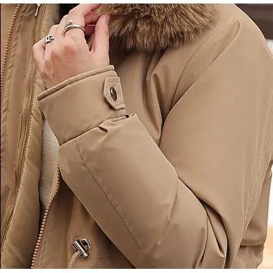 Fleece-Lined Faux Fur Collar Detachable Hooded Parka