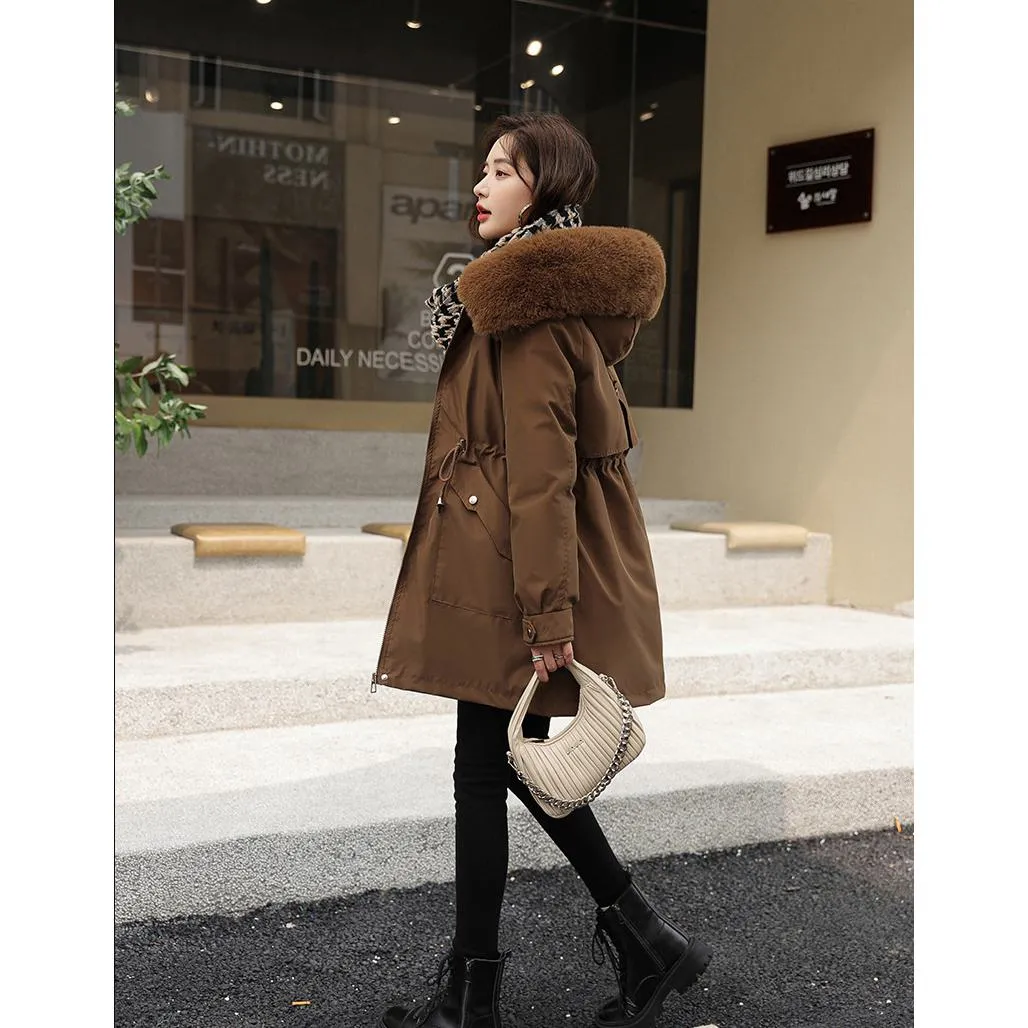 Fleece-Lined Faux Fur Collar Detachable Hooded Parka