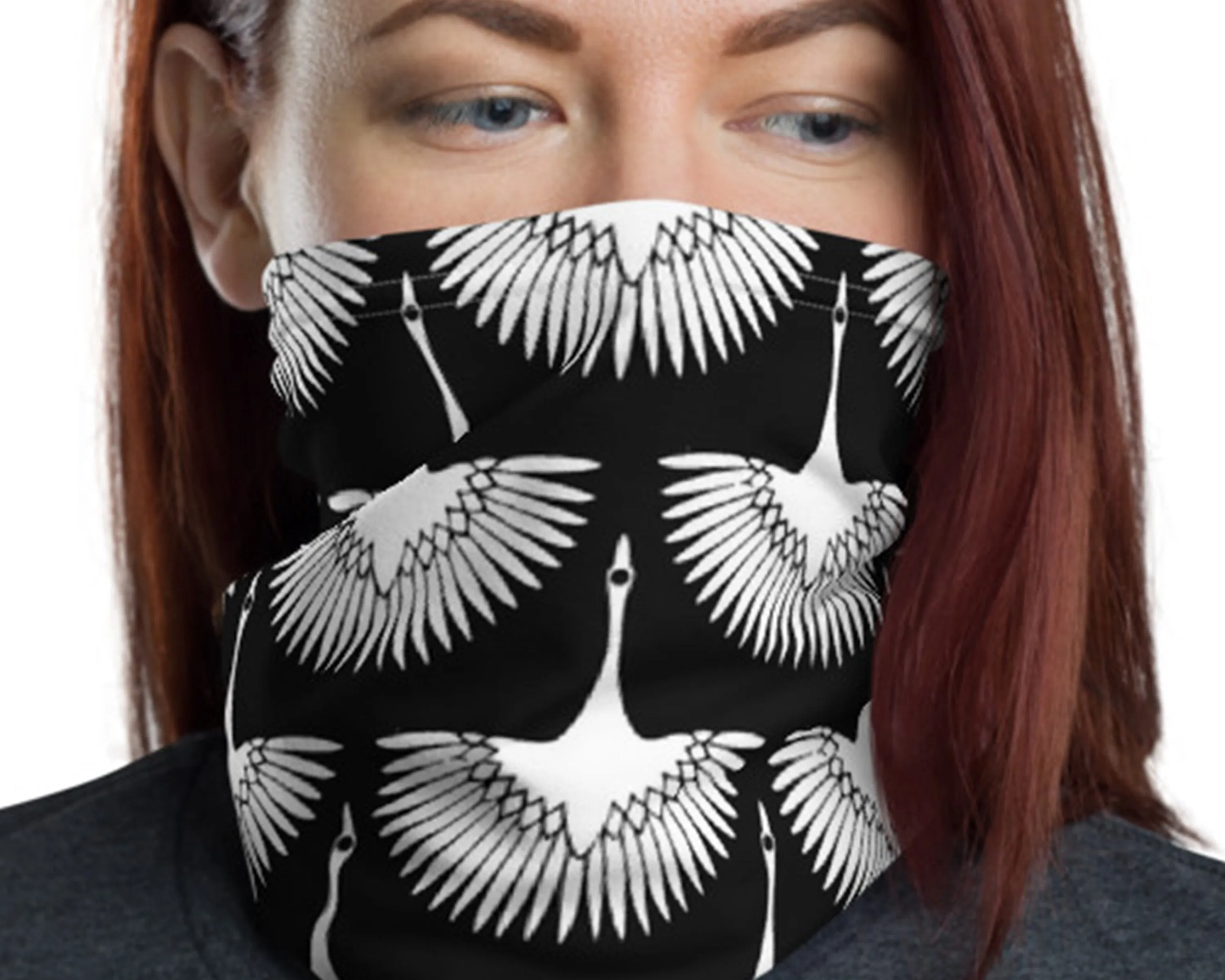 Flock blush white pattern mask Face cover, Neck Gaiter scarve, Headwear, Headband, Bandana, Balaclava, Beanie, Wristband, Hairband, Hood, Head wrap made in US