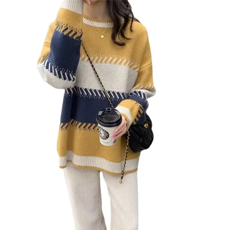 Gentle Style Fashionable Stylish Contrast Color Lazy Sweater Women's