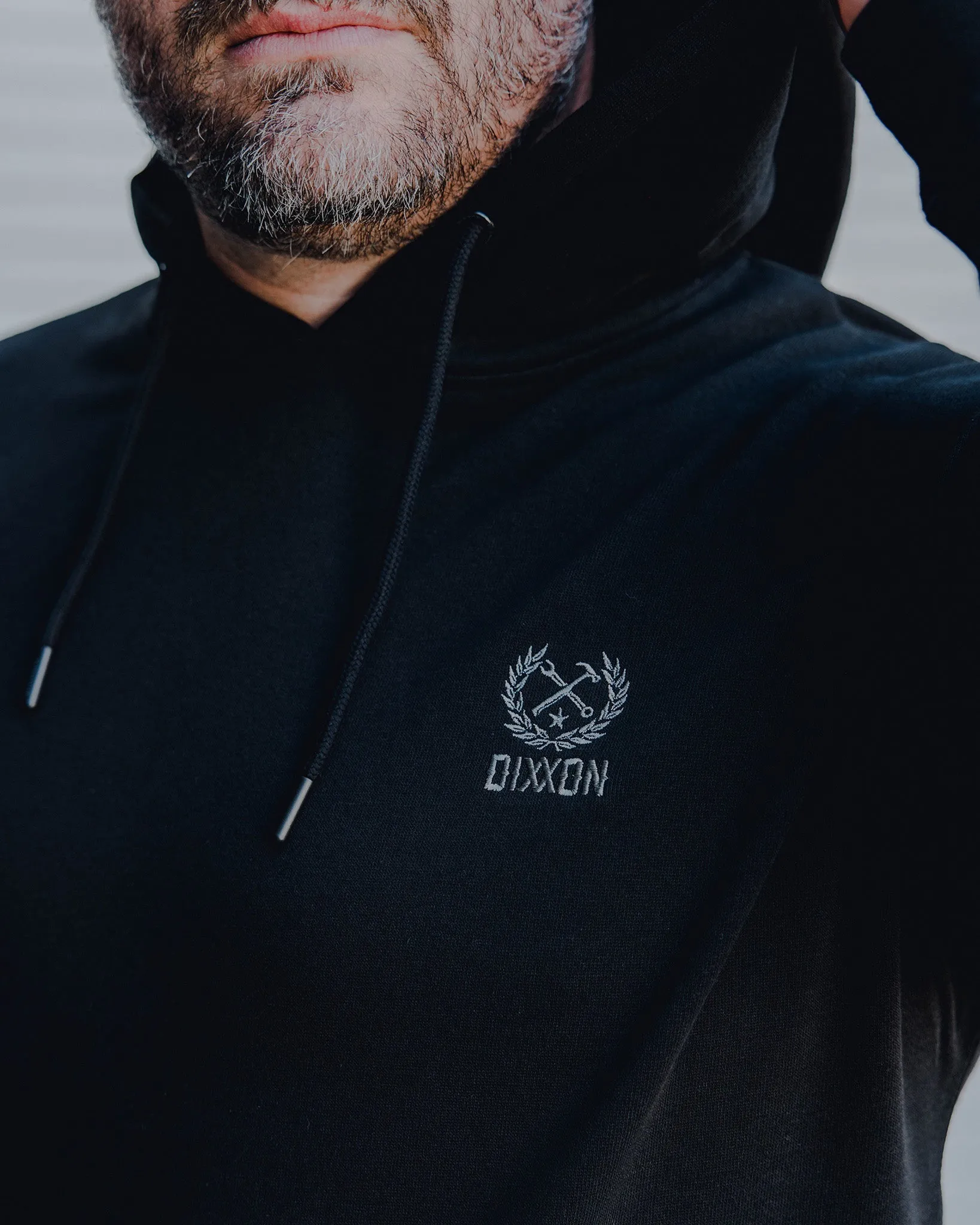 Gray Crest Lightweight Pullover Hoodie - Black