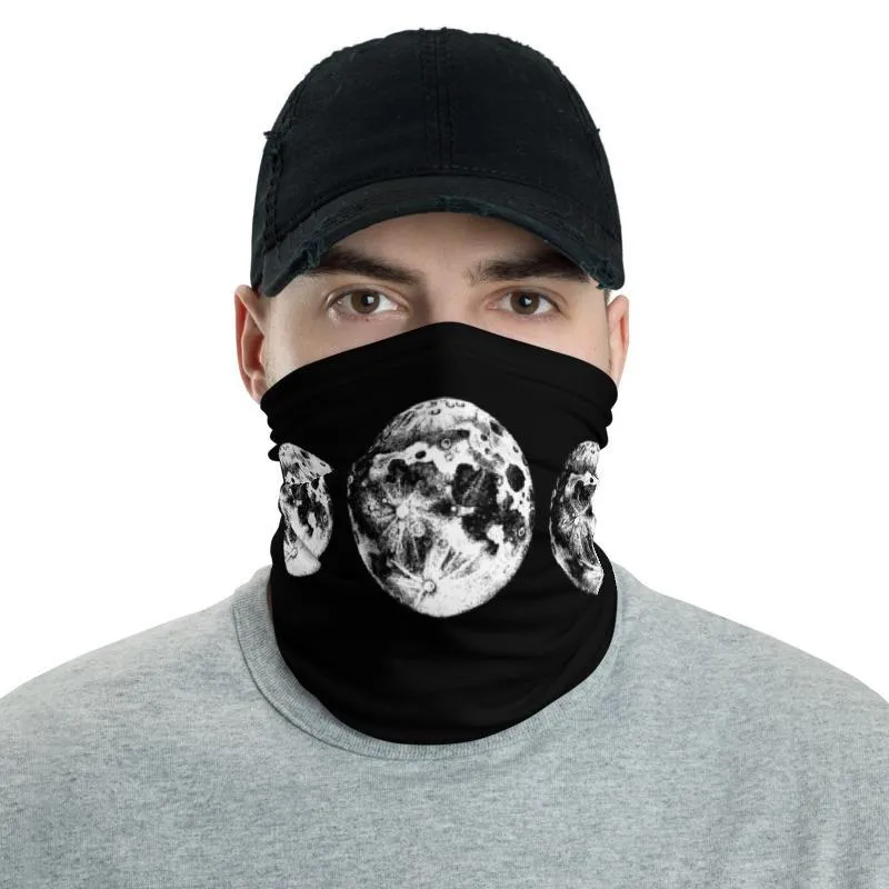 Harvest Moon Phases black white fabric art print pattern, fashion bandana face cover mask, neck gaiter warmer Scarf men women's headband