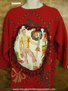 Hottie Guy Ugly Christmas Sweater 80s Red Pullover