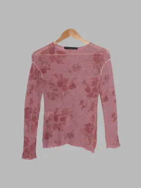 Jean Colonna pink floral print wool long sleeve top with white lace armhole - M