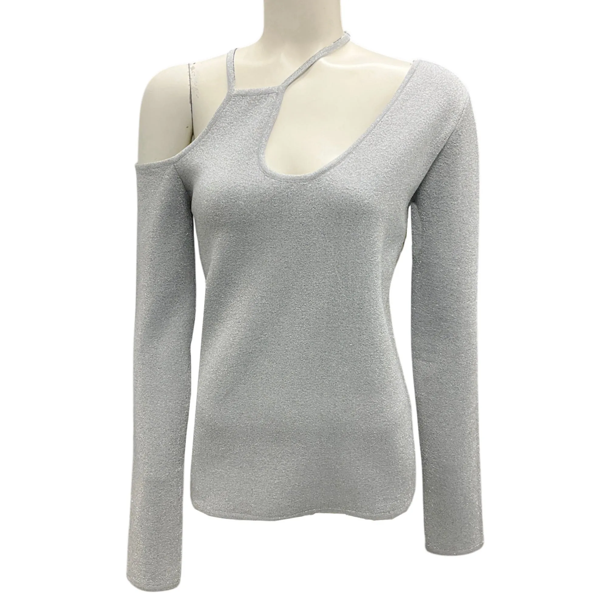 JW Anderson Silver Cut Out Detail Asymmetric Top