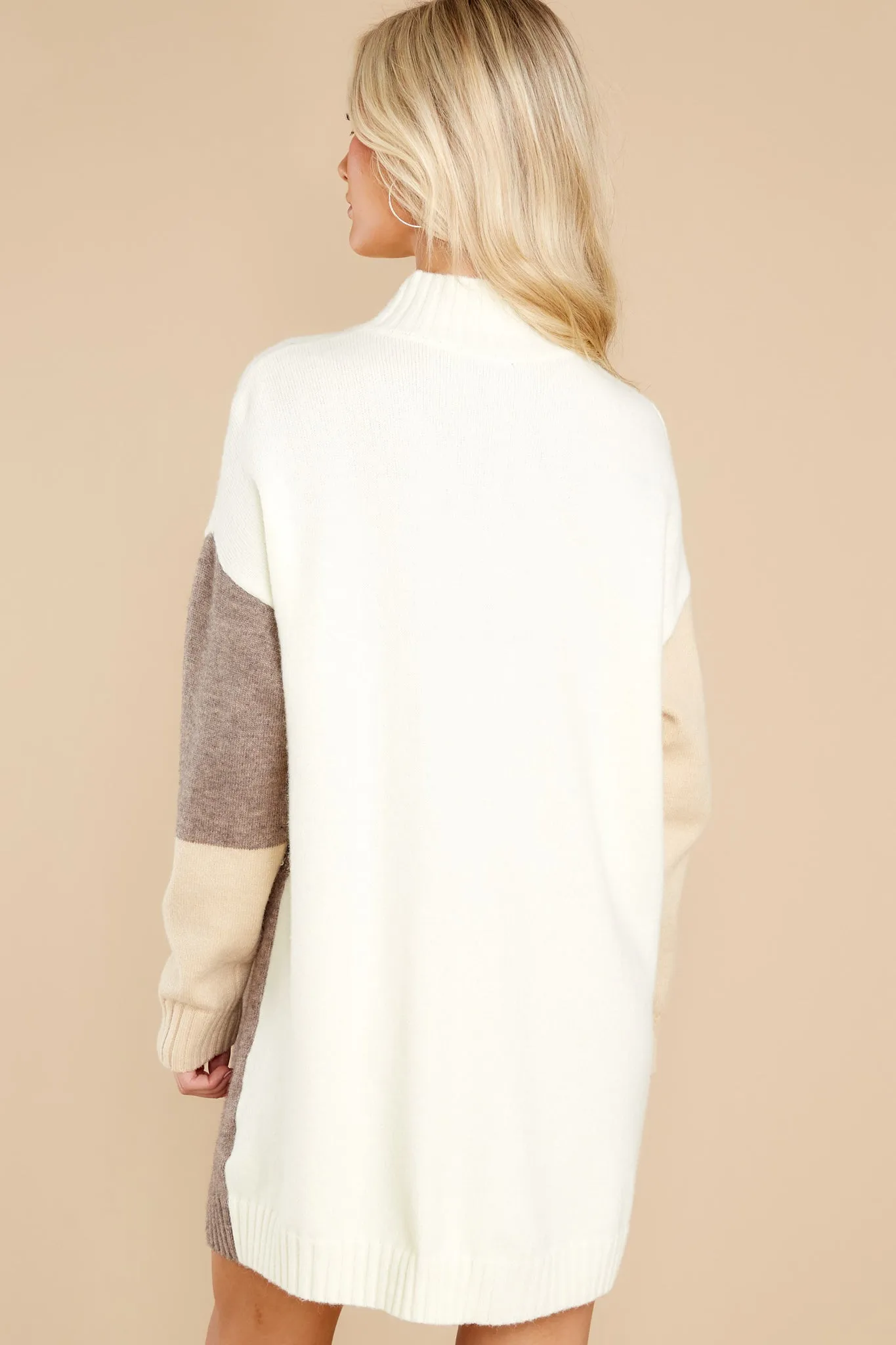 Key To Comfort Beige Colorblock Sweater Dress