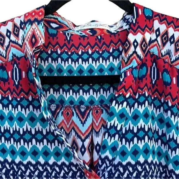 Liberty Love Pullover Geometric Print 3/4 Sleeve Multicolor Lightweight Tunic M