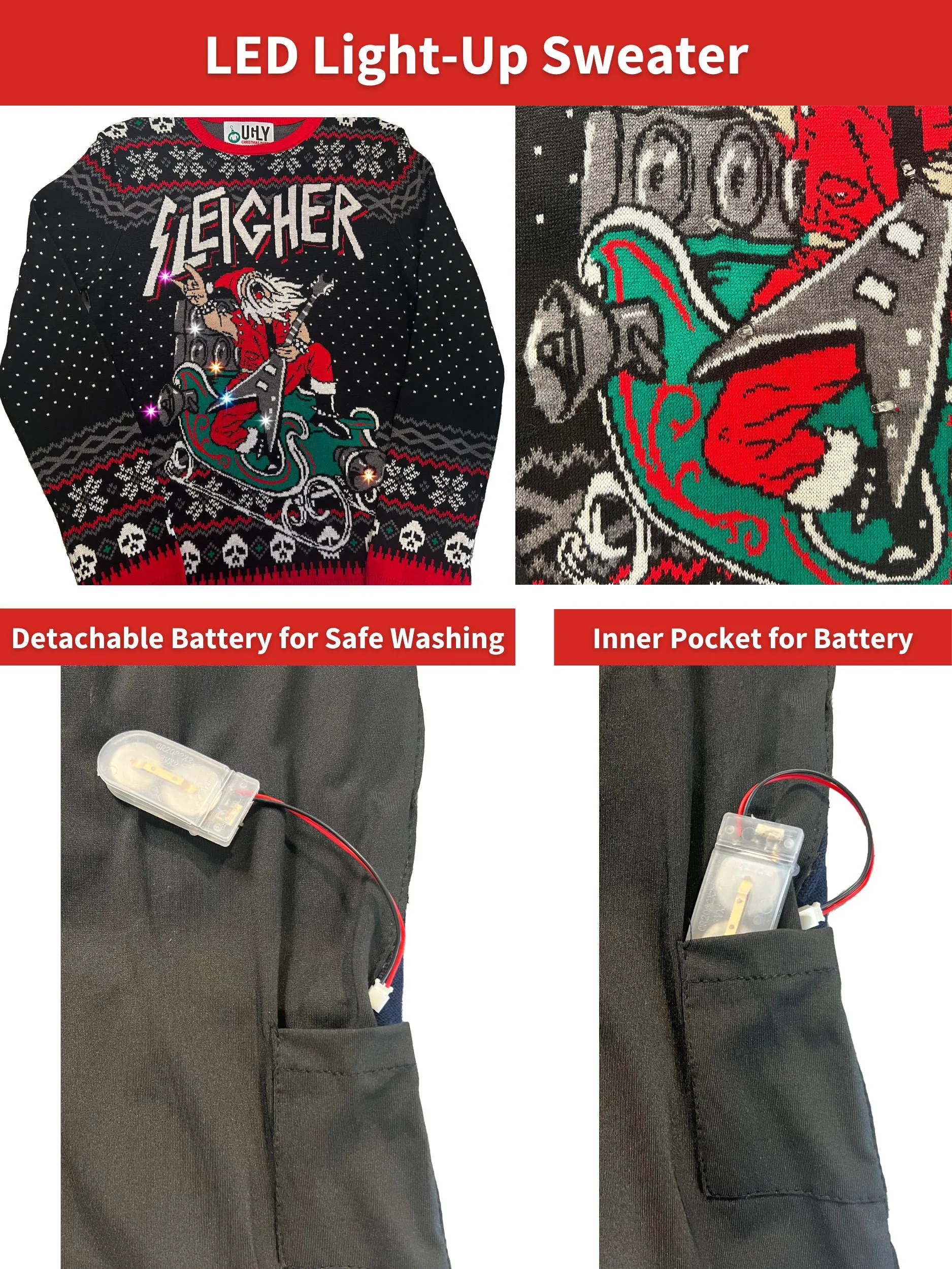 LIGHT UP -Sleigher | Ugly Christmas Sweater For Men & Women | Unisex Sizing