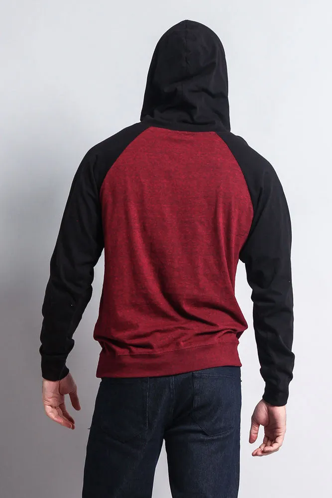 Lightweight Contrast Raglan Sleeve Pullover Hoodie