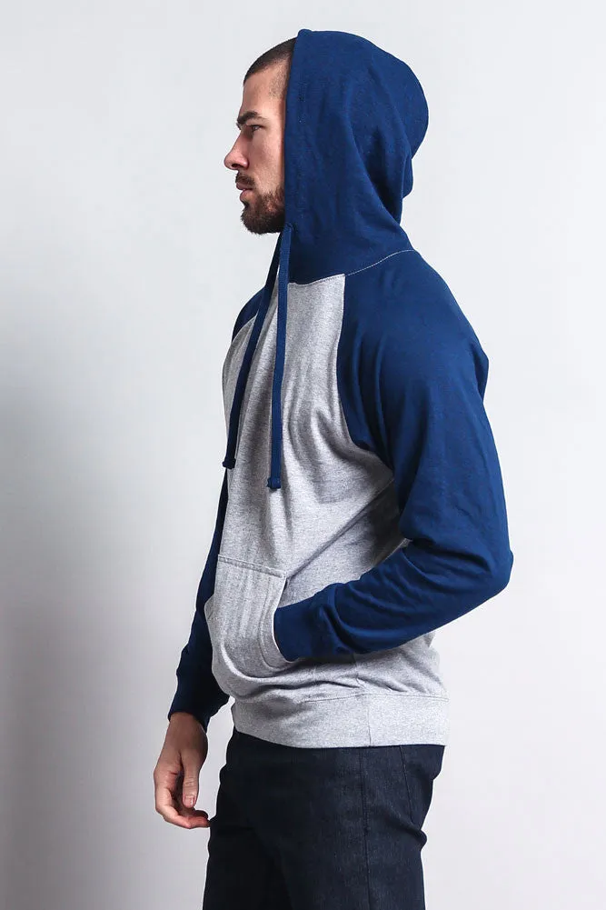 Lightweight Contrast Raglan Sleeve Pullover Hoodie