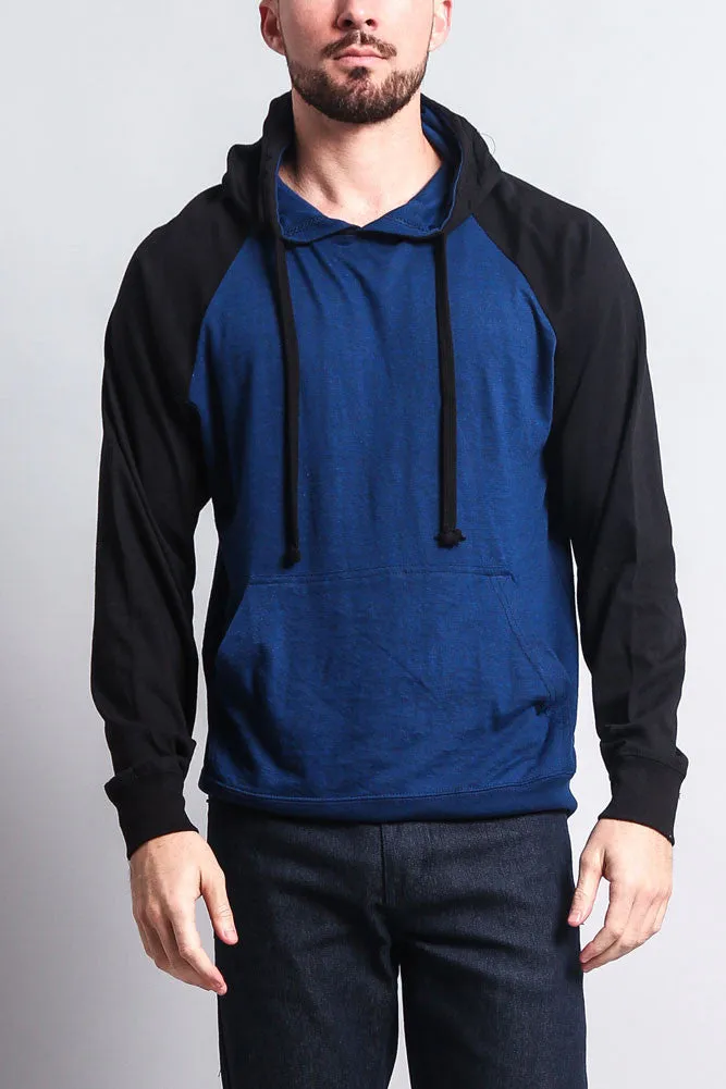 Lightweight Contrast Raglan Sleeve Pullover Hoodie