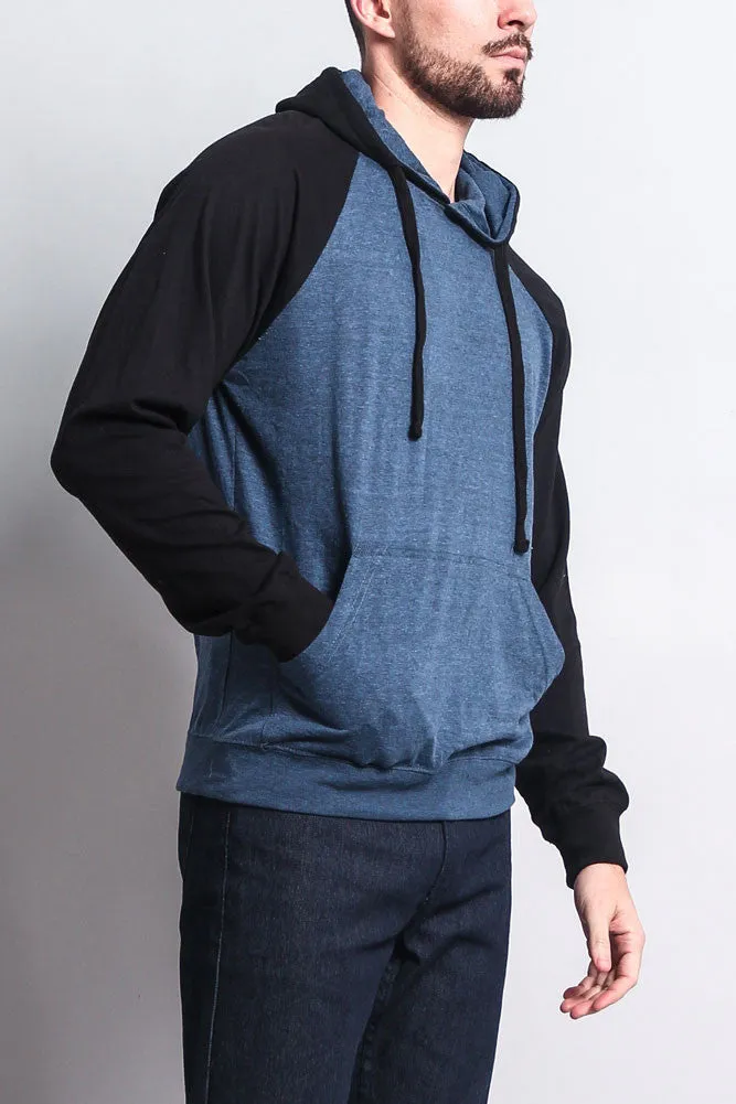 Lightweight Contrast Raglan Sleeve Pullover Hoodie