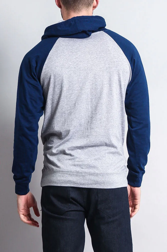 Lightweight Contrast Raglan Sleeve Pullover Hoodie