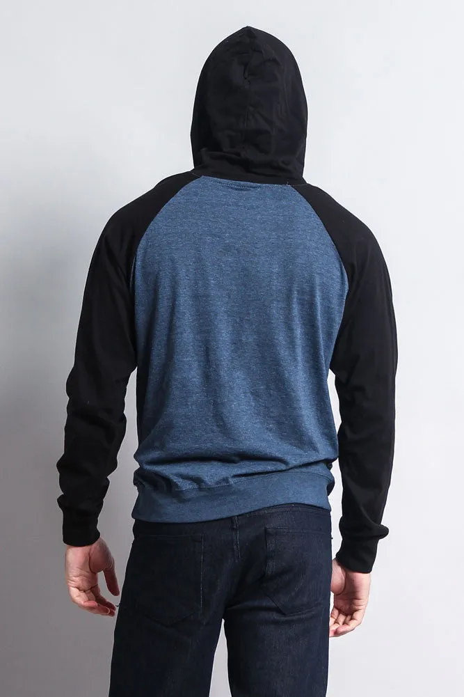 Lightweight Contrast Raglan Sleeve Pullover Hoodie