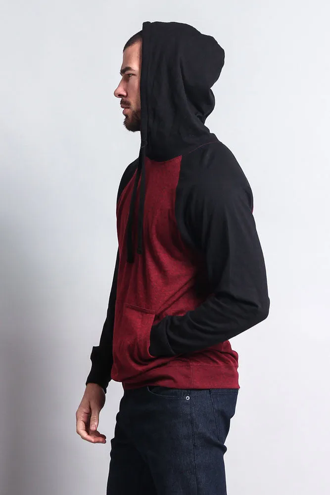 Lightweight Contrast Raglan Sleeve Pullover Hoodie