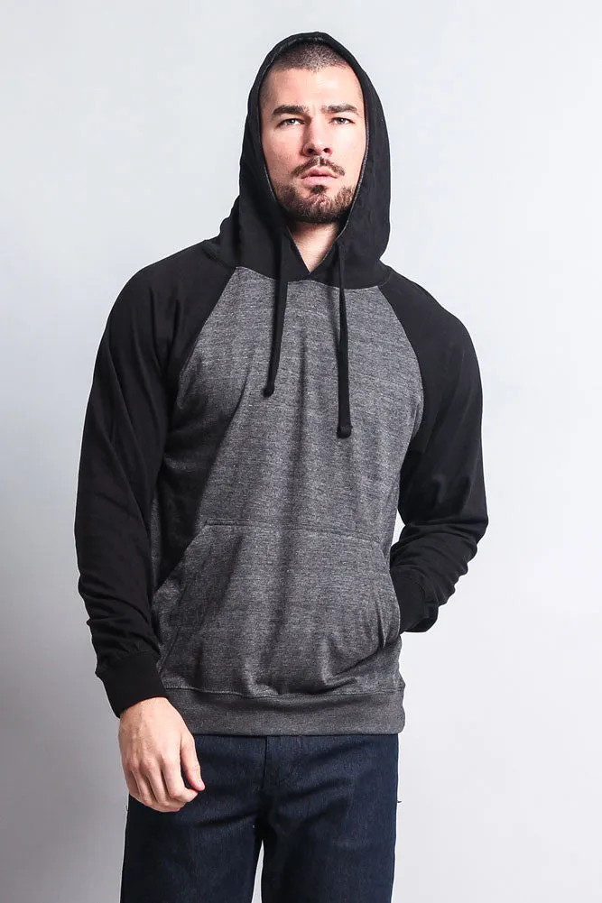 Lightweight Contrast Raglan Sleeve Pullover Hoodie