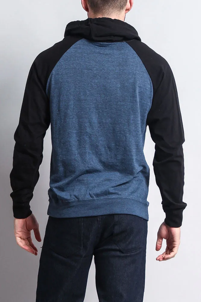 Lightweight Contrast Raglan Sleeve Pullover Hoodie