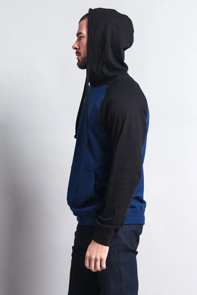 Lightweight Contrast Raglan Sleeve Pullover Hoodie