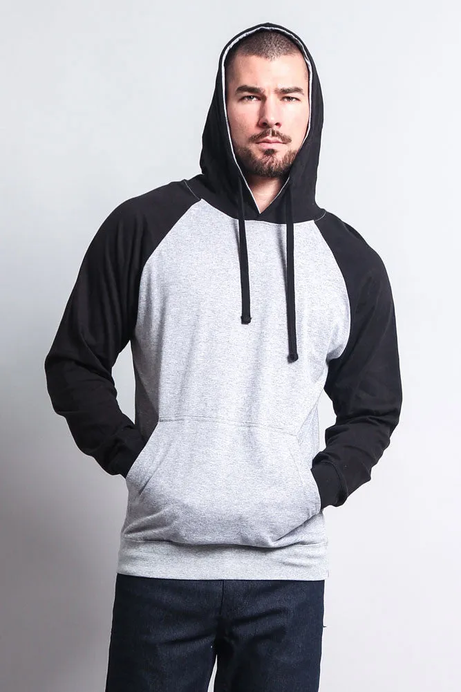 Lightweight Contrast Raglan Sleeve Pullover Hoodie