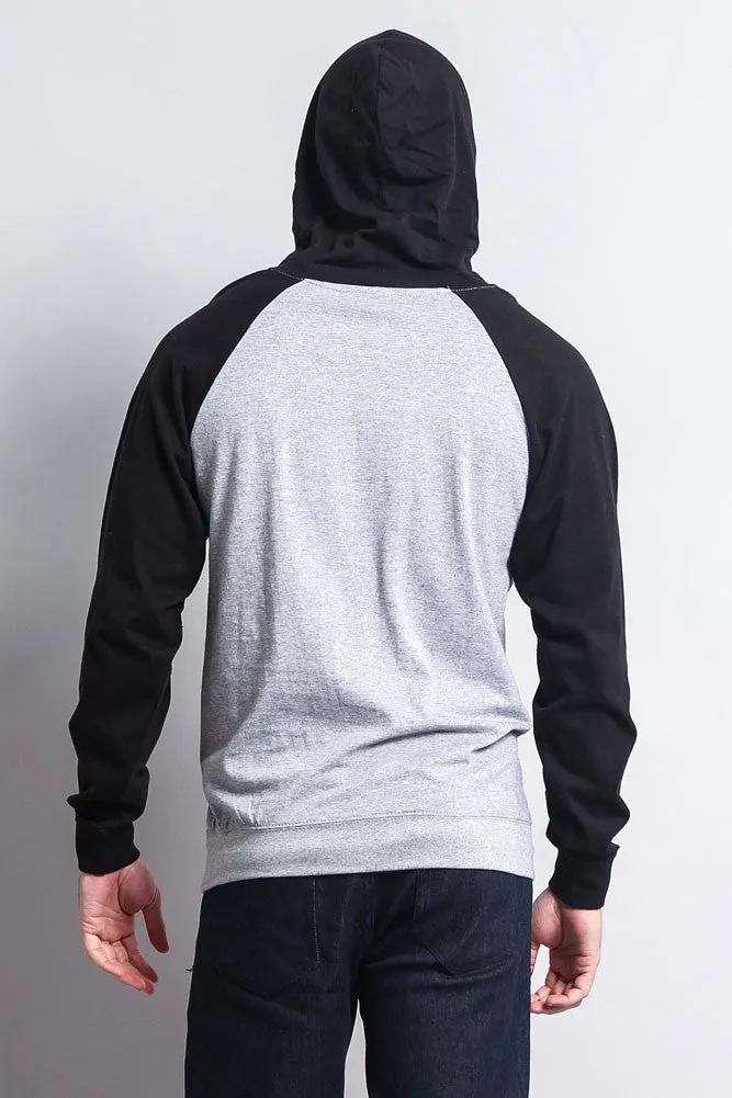 Lightweight Contrast Raglan Sleeve Pullover Hoodie