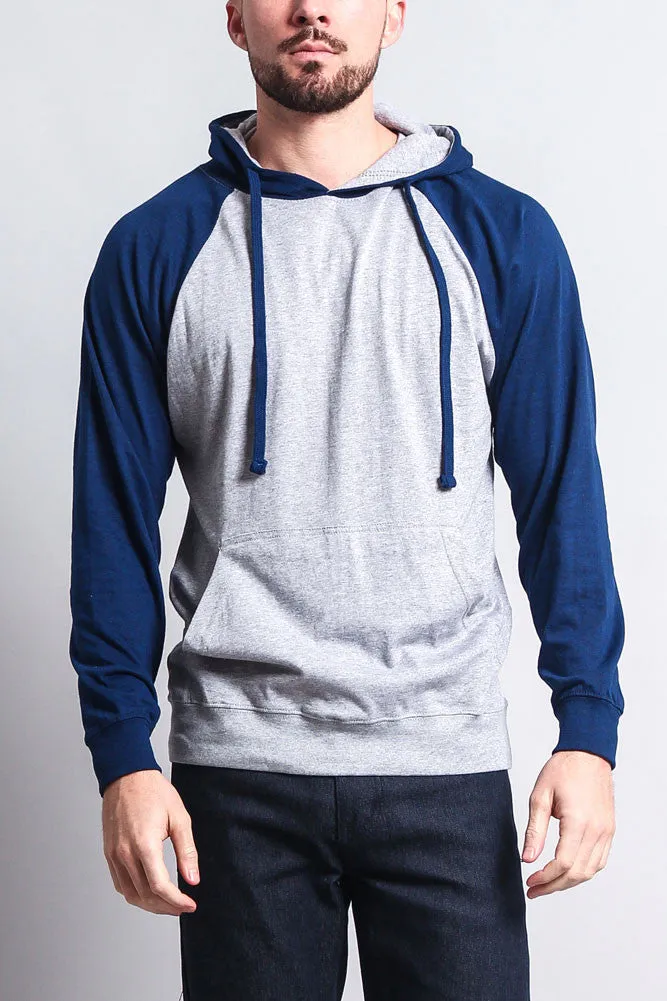 Lightweight Contrast Raglan Sleeve Pullover Hoodie