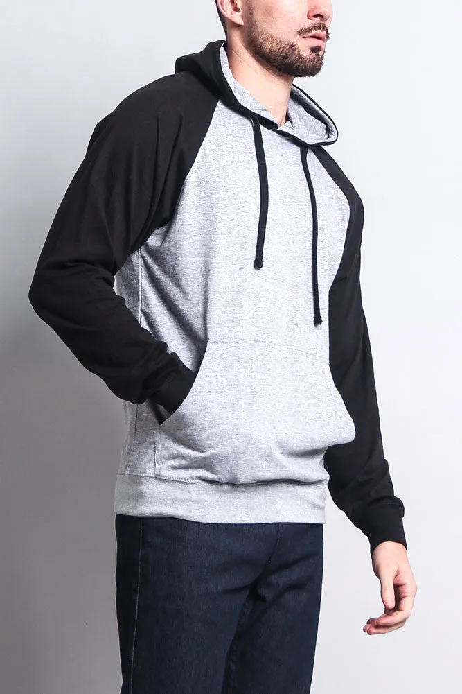 Lightweight Contrast Raglan Sleeve Pullover Hoodie