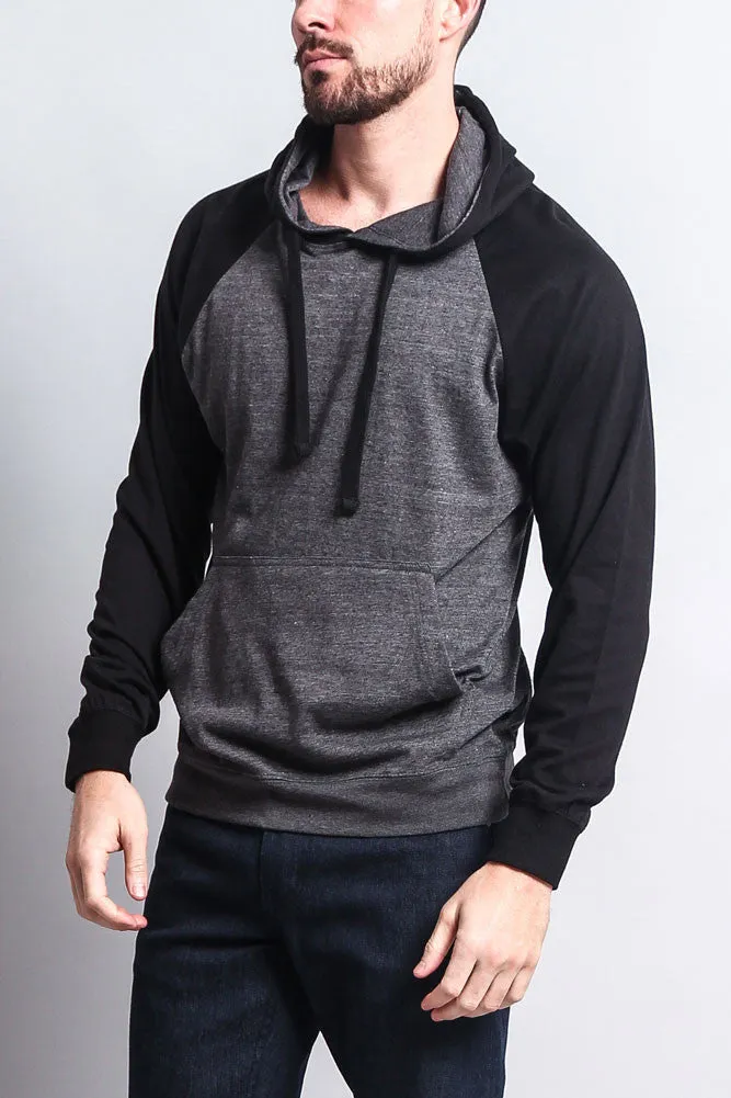 Lightweight Contrast Raglan Sleeve Pullover Hoodie