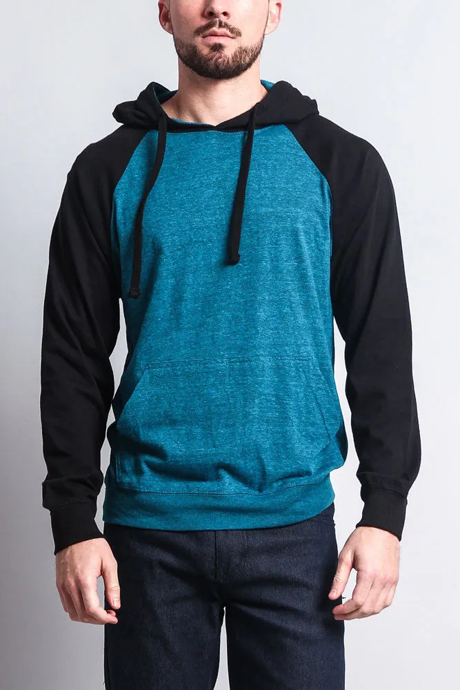 Lightweight Contrast Raglan Sleeve Pullover Hoodie