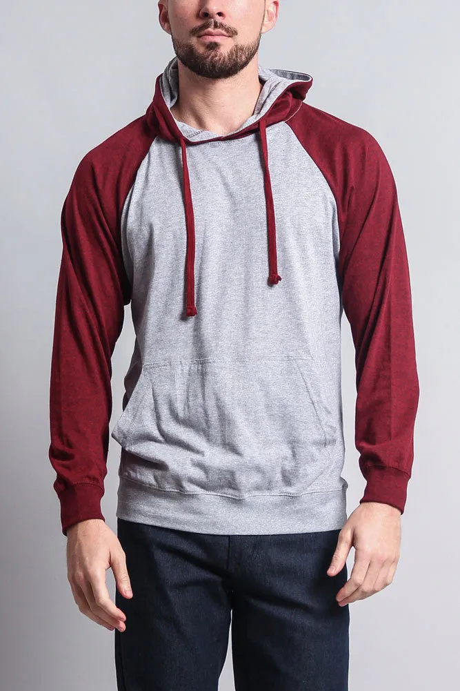 Lightweight Contrast Raglan Sleeve Pullover Hoodie