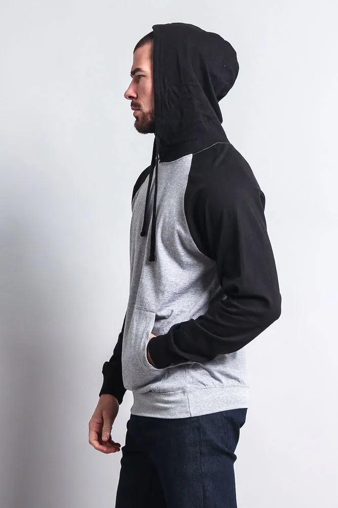 Lightweight Contrast Raglan Sleeve Pullover Hoodie