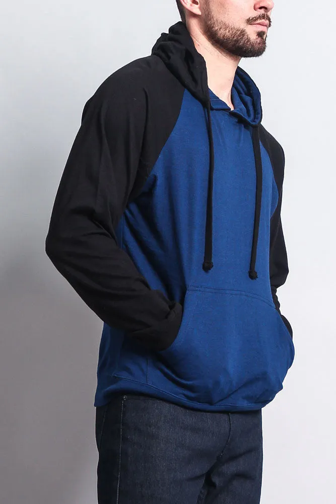 Lightweight Contrast Raglan Sleeve Pullover Hoodie