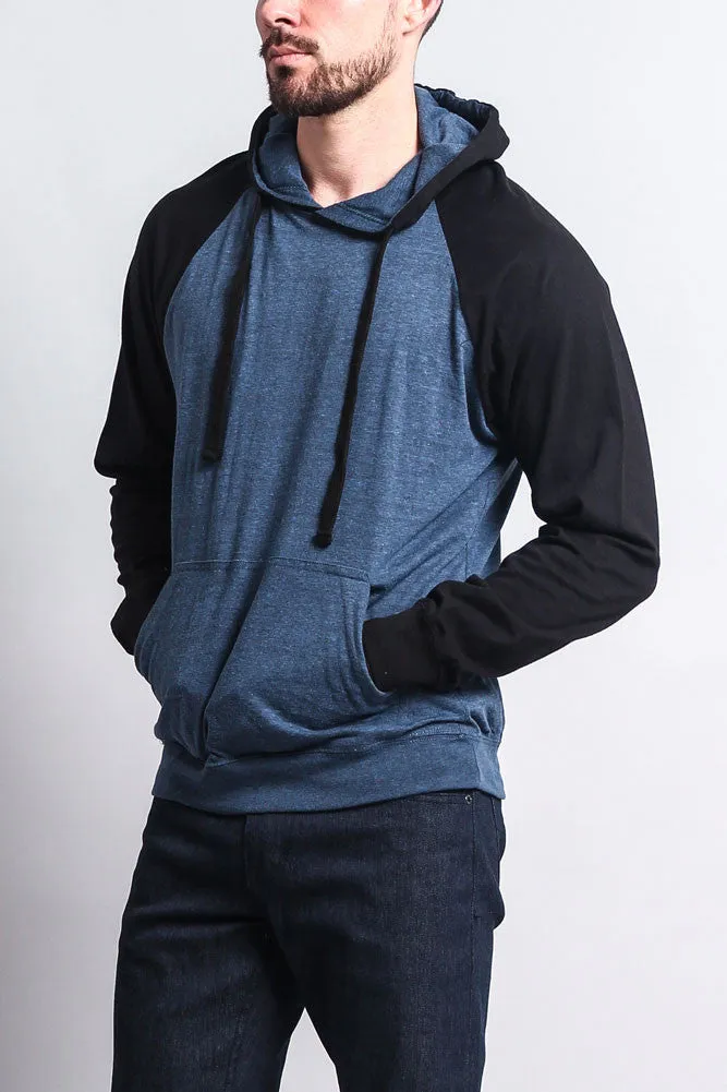 Lightweight Contrast Raglan Sleeve Pullover Hoodie