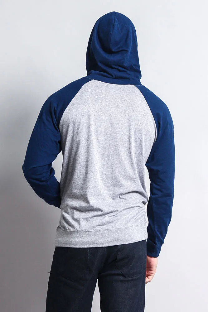 Lightweight Contrast Raglan Sleeve Pullover Hoodie