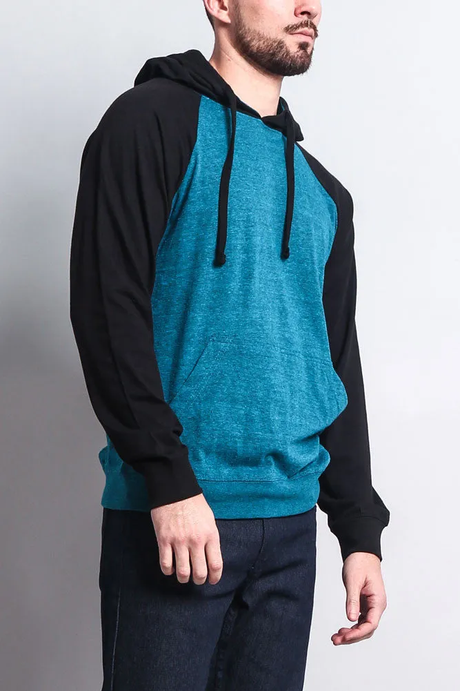 Lightweight Contrast Raglan Sleeve Pullover Hoodie