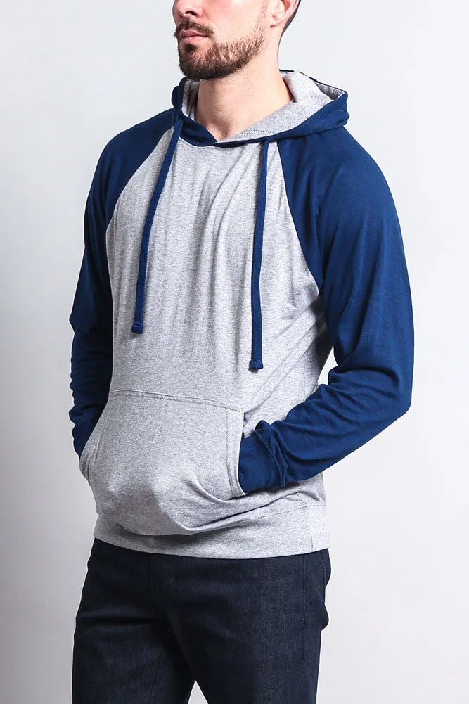 Lightweight Contrast Raglan Sleeve Pullover Hoodie