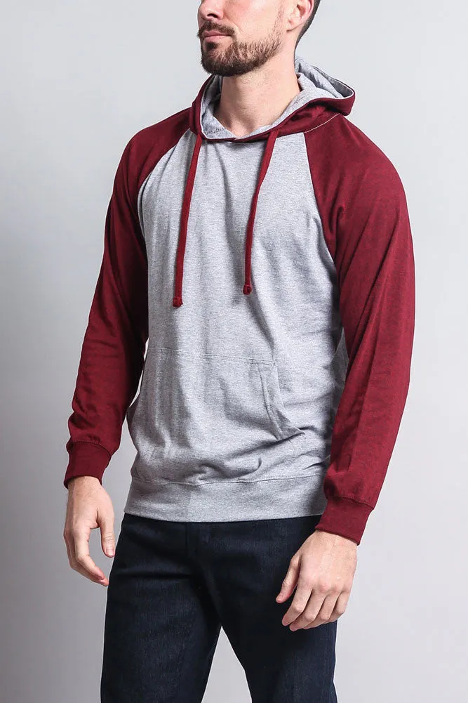 Lightweight Contrast Raglan Sleeve Pullover Hoodie