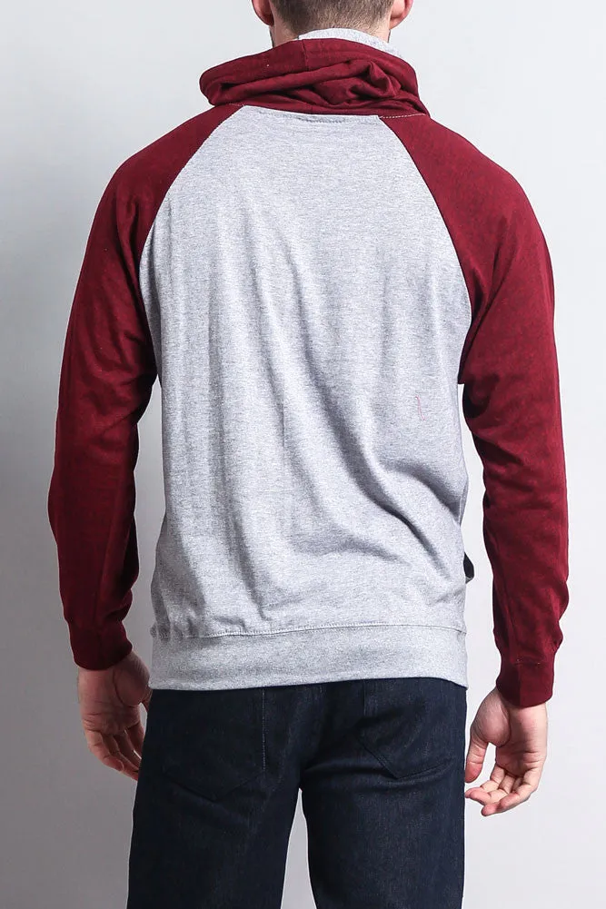 Lightweight Contrast Raglan Sleeve Pullover Hoodie