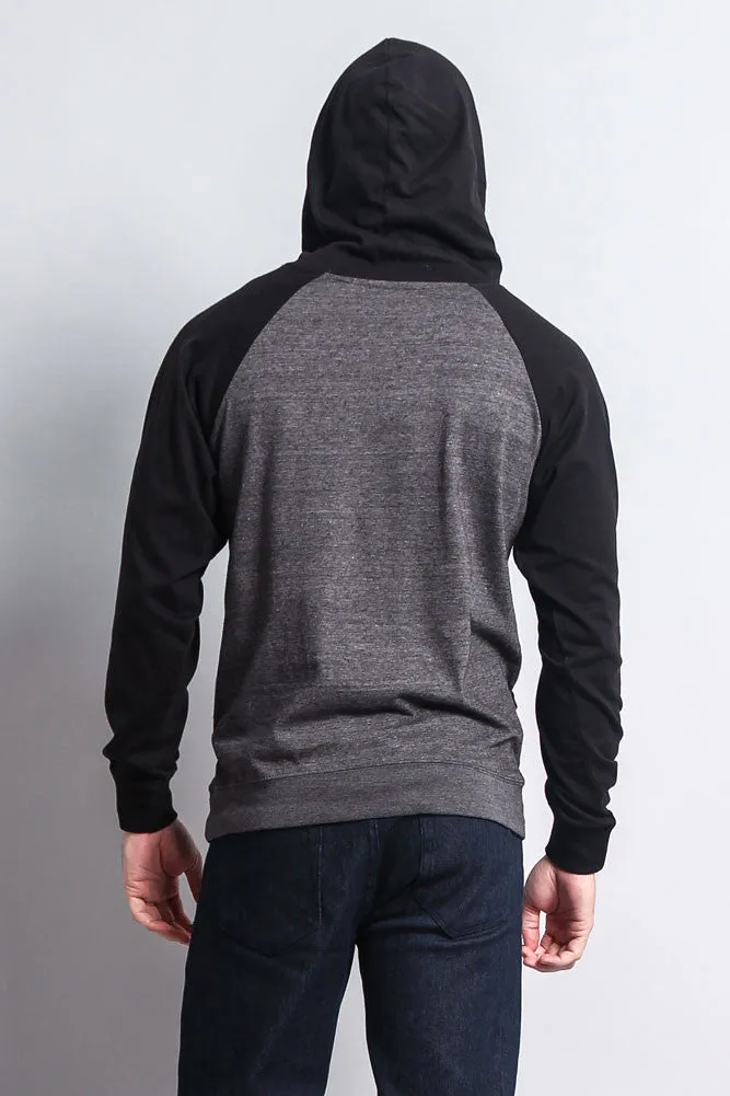 Lightweight Contrast Raglan Sleeve Pullover Hoodie