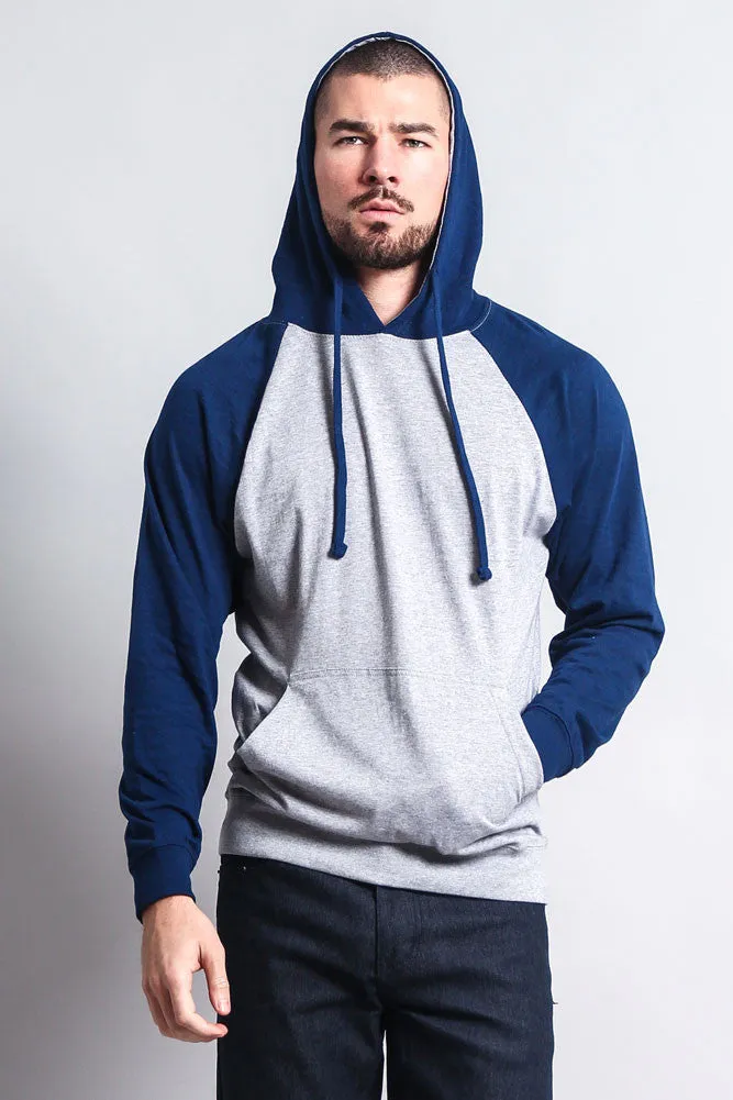 Lightweight Contrast Raglan Sleeve Pullover Hoodie