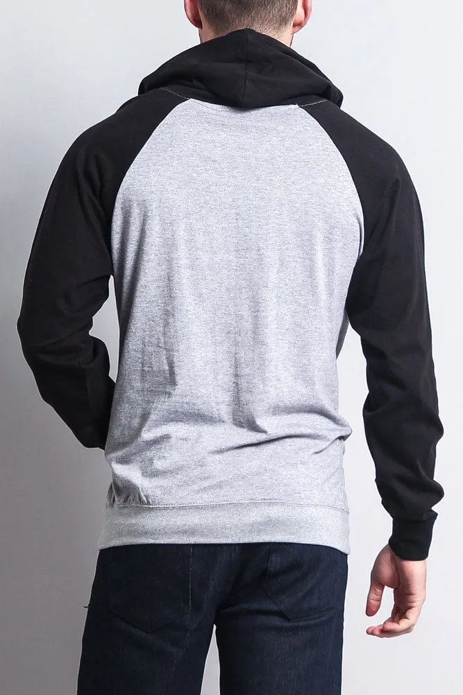 Lightweight Contrast Raglan Sleeve Pullover Hoodie