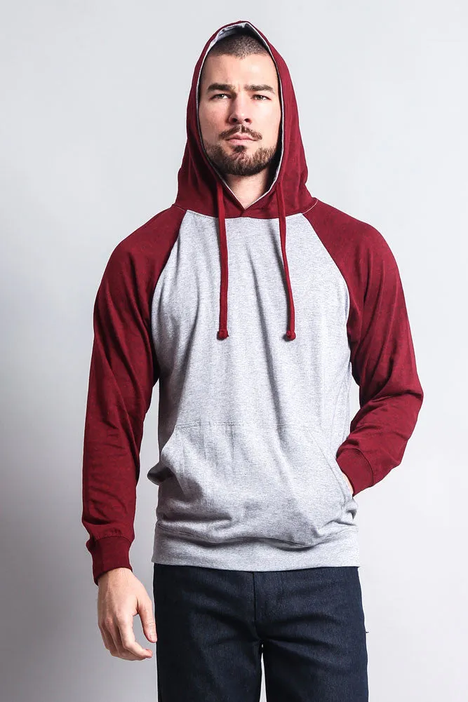 Lightweight Contrast Raglan Sleeve Pullover Hoodie